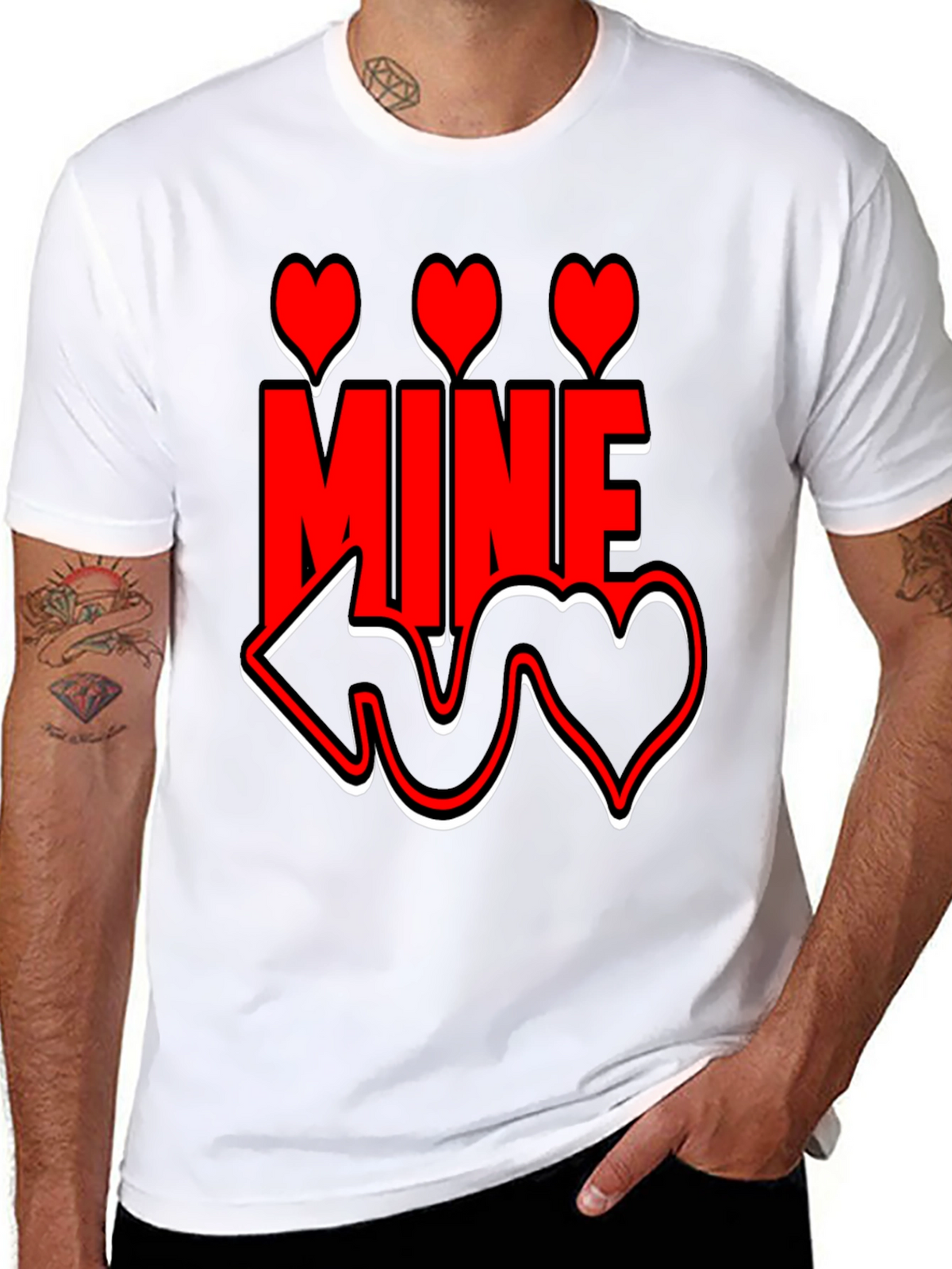 Valentines Day Mine Heart Graphic Black T-Shirt