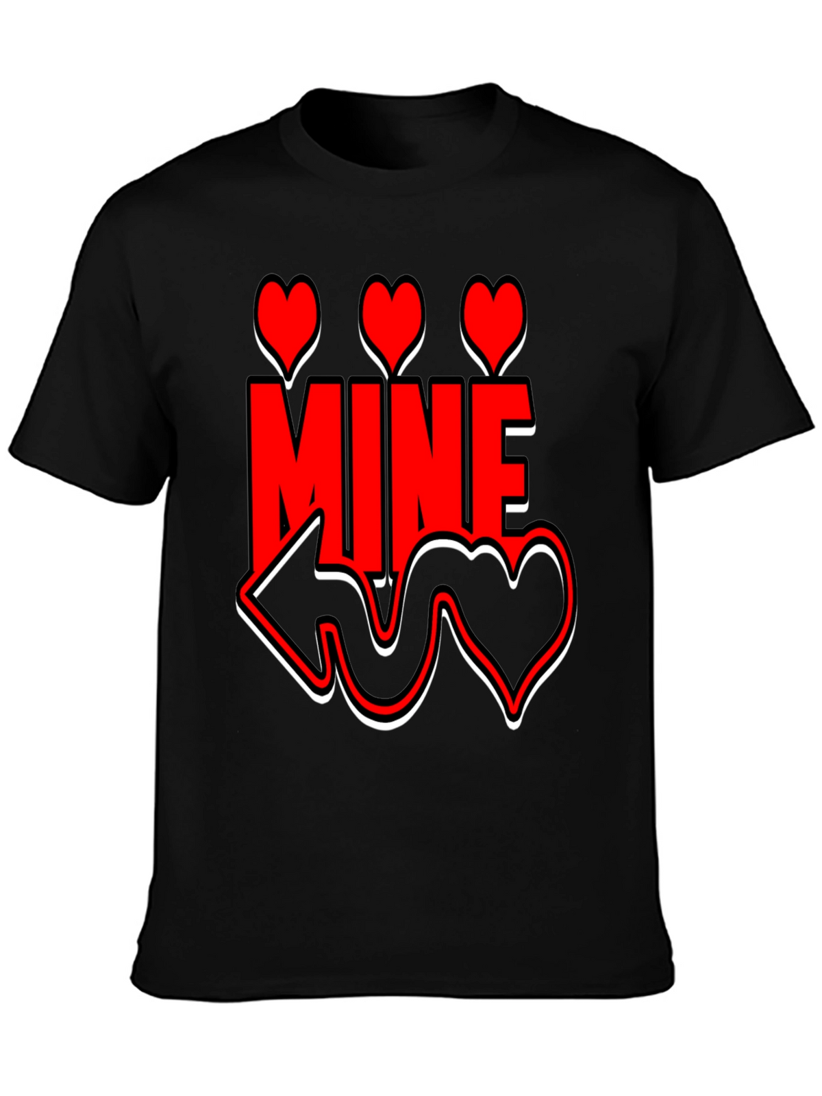 Valentines Day Mine Heart Graphic Black T-Shirt