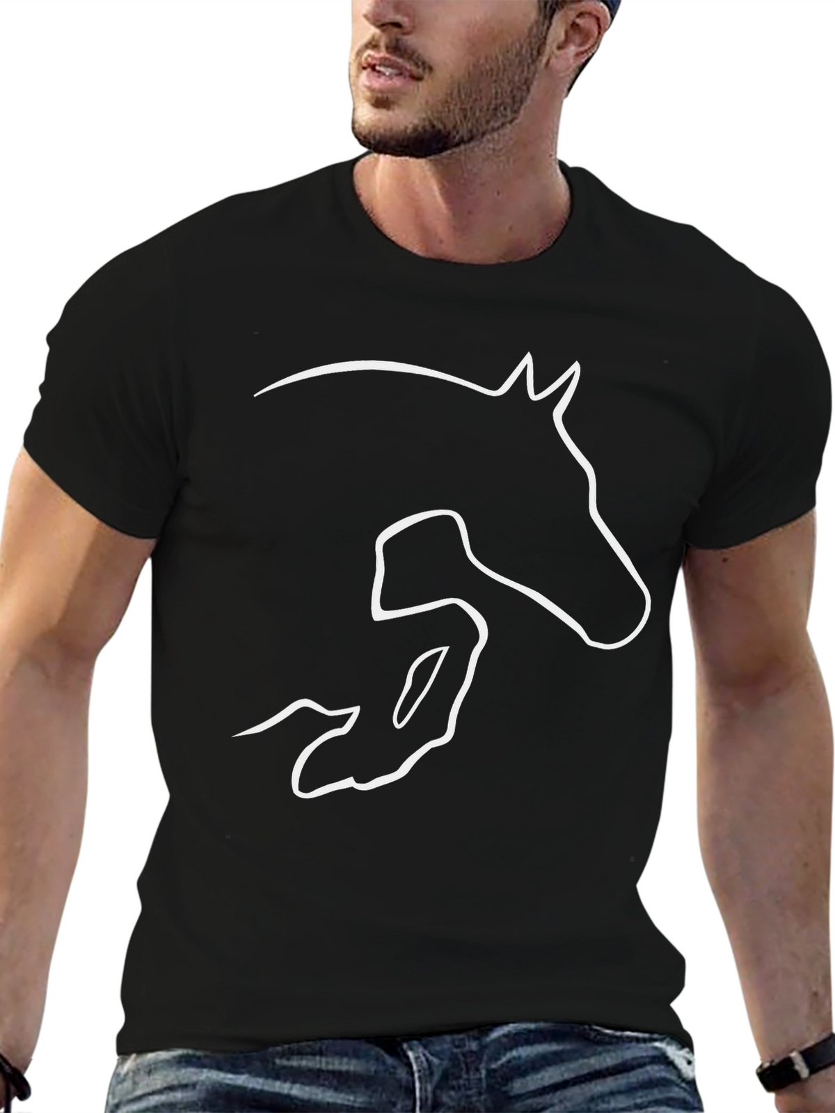 Equestrian Horse Jumping Outline Graphic T-Shirt
