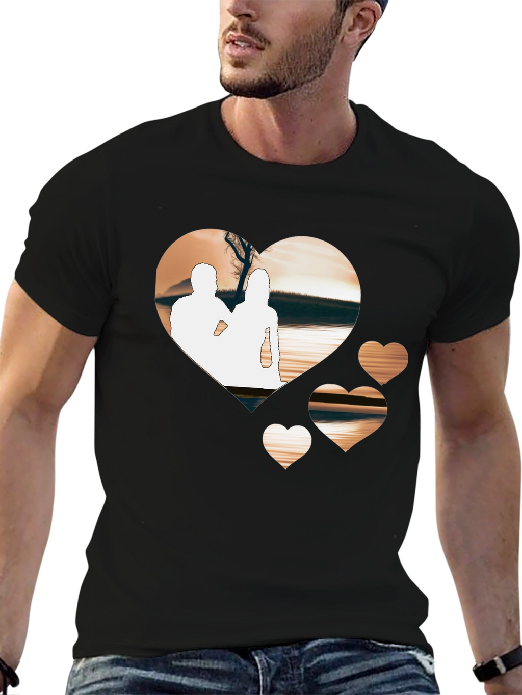 Romantic Hearts Graphic T-Shirt - Black