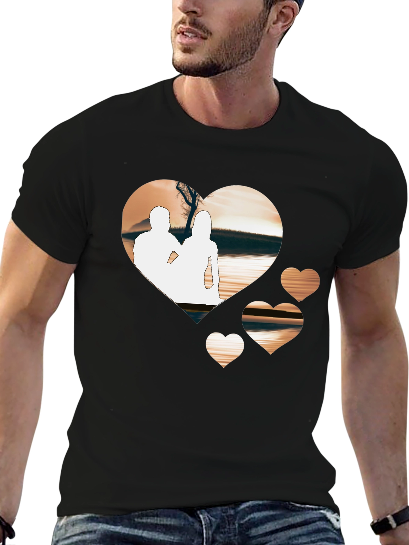 Romantic Hearts Graphic T-Shirt - Black