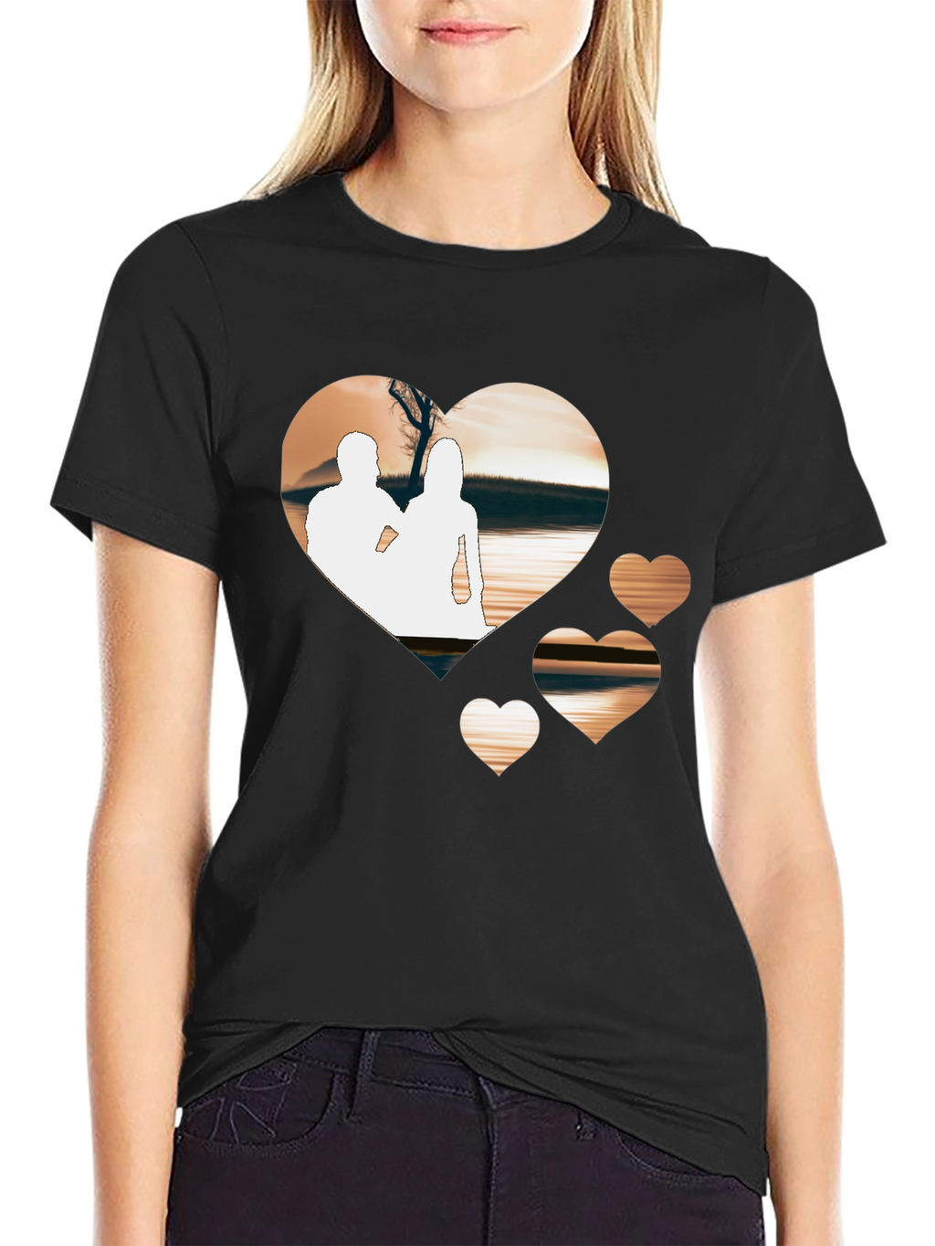 Romantic Hearts Graphic T-Shirt - Black