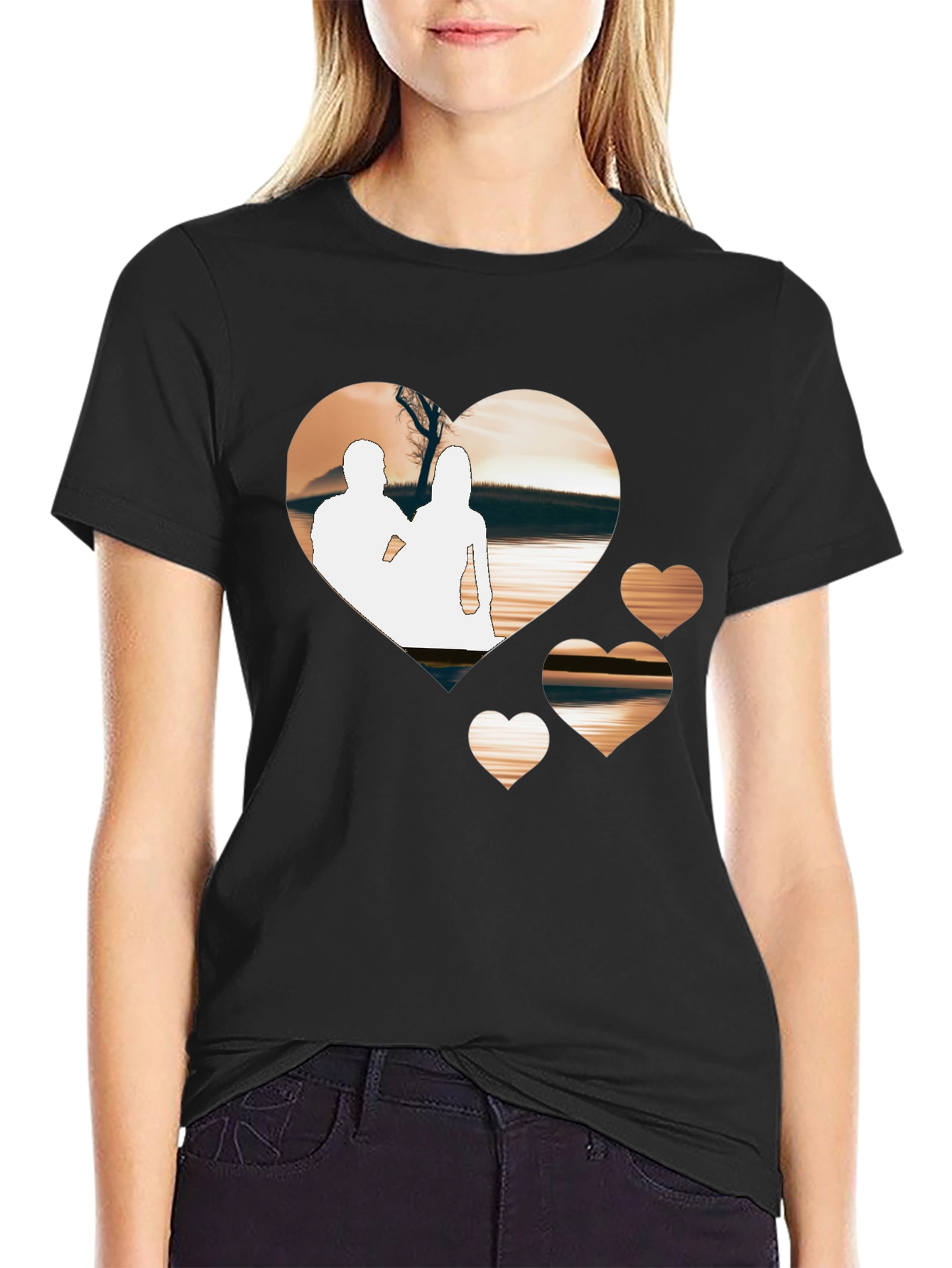 Romantic Hearts Graphic T-Shirt - Black