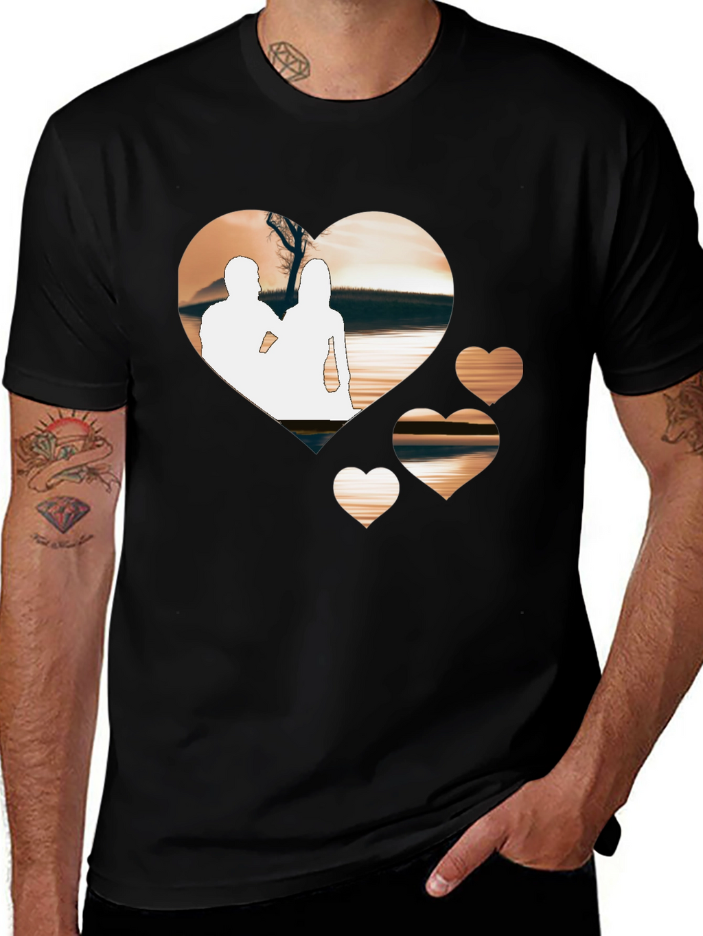 Romantic Hearts Graphic T-Shirt - Black