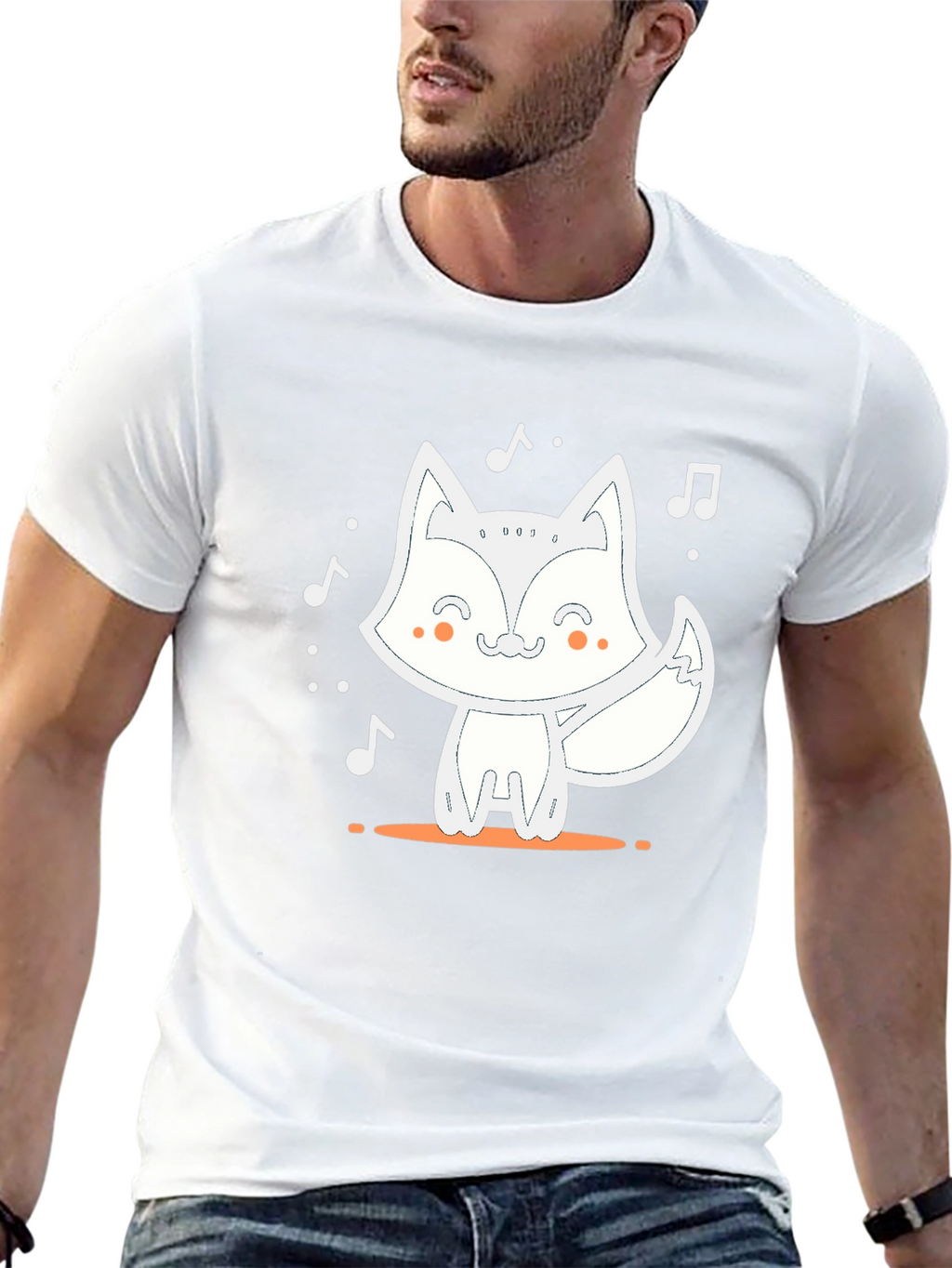 Cute Fox Music T-Shirt - Black Casual Tee