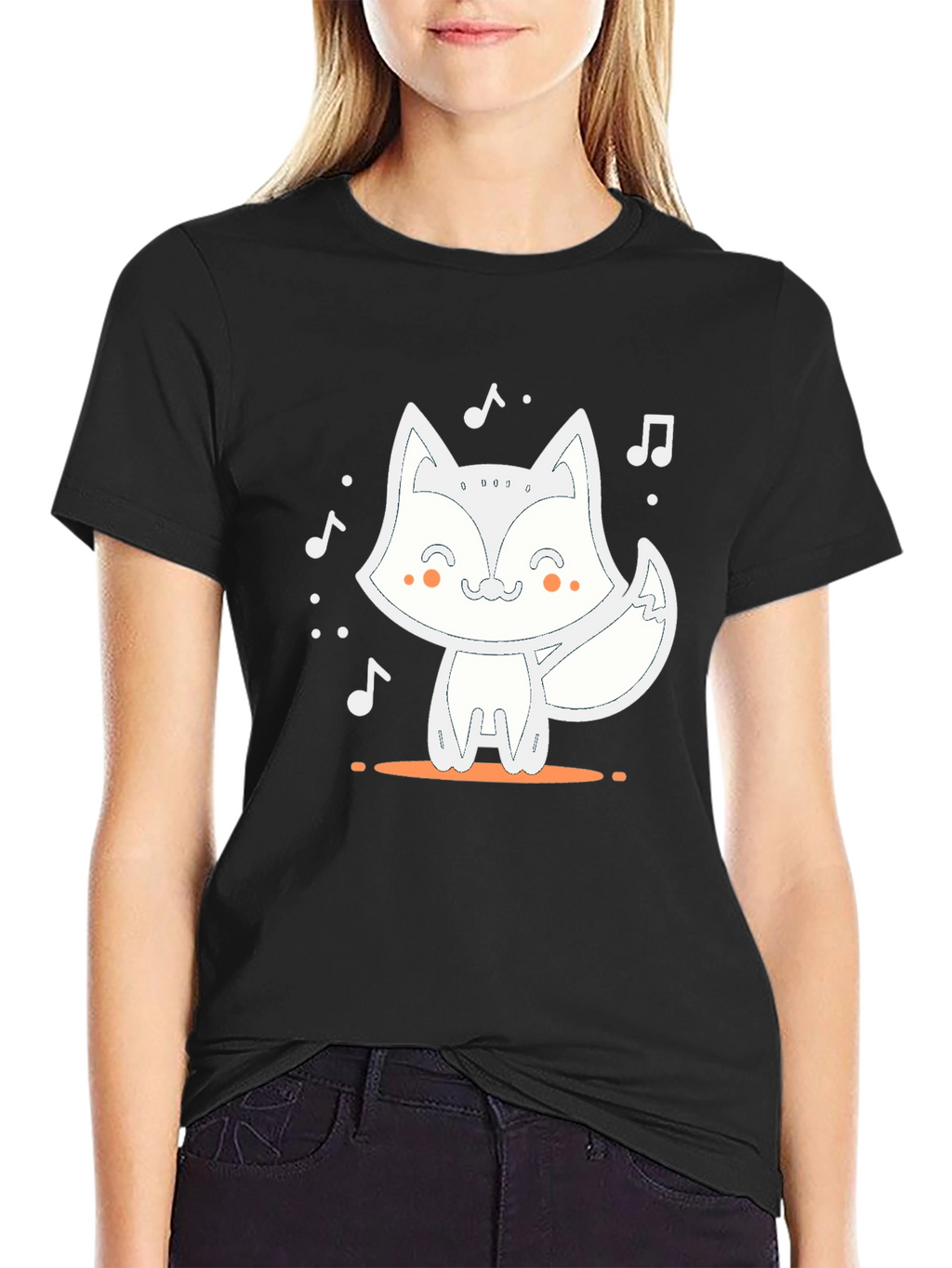 Cute Fox Music T-Shirt - Black Casual Tee