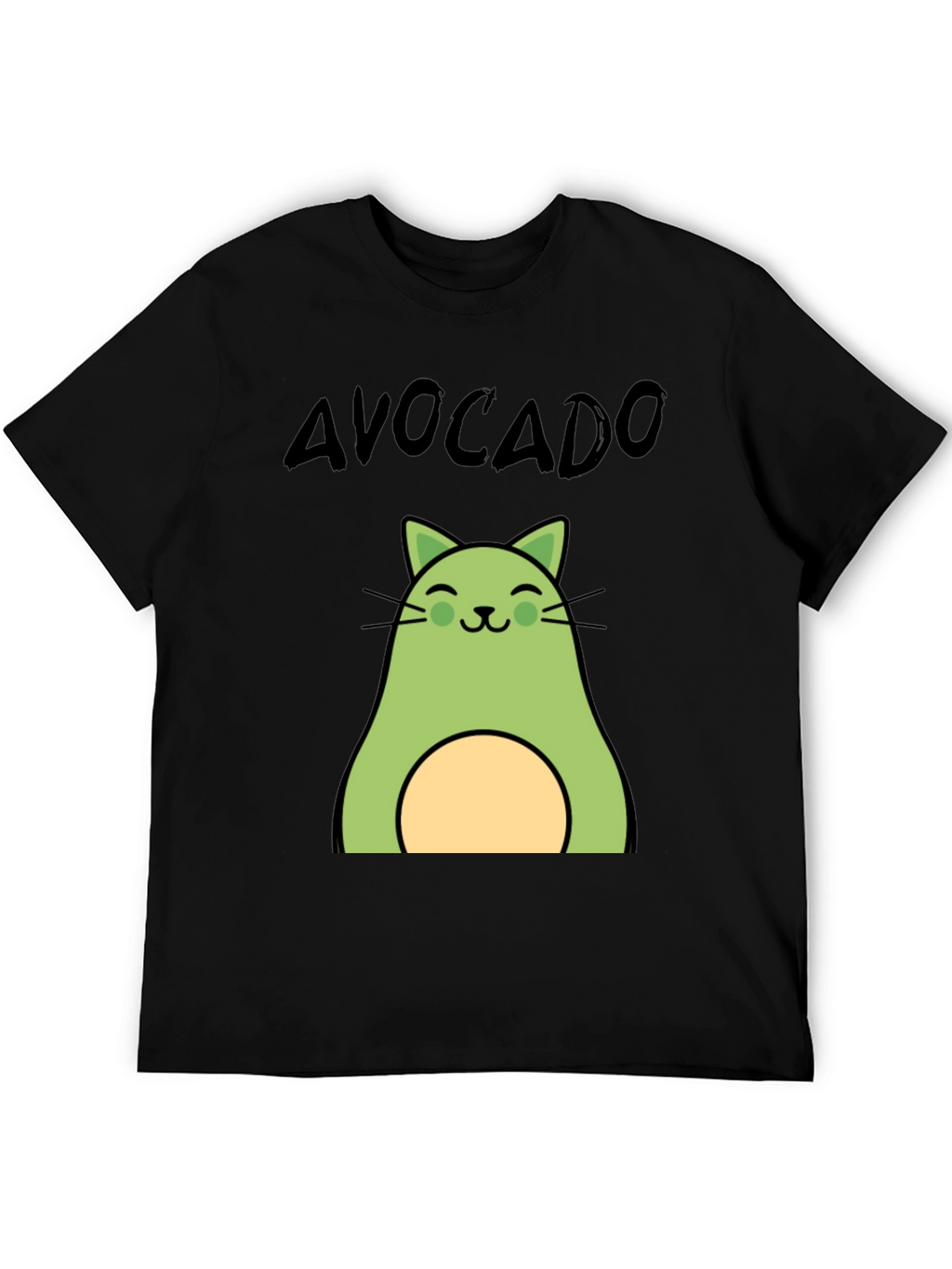 Avocado Cat Graphic Tee - Unisex Black T-Shirt