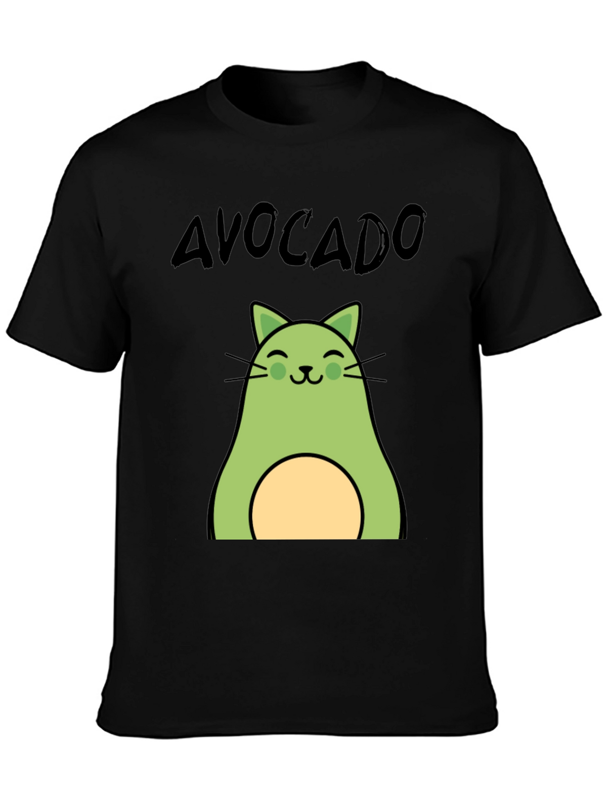 Avocado Cat Graphic Tee - Unisex Black T-Shirt