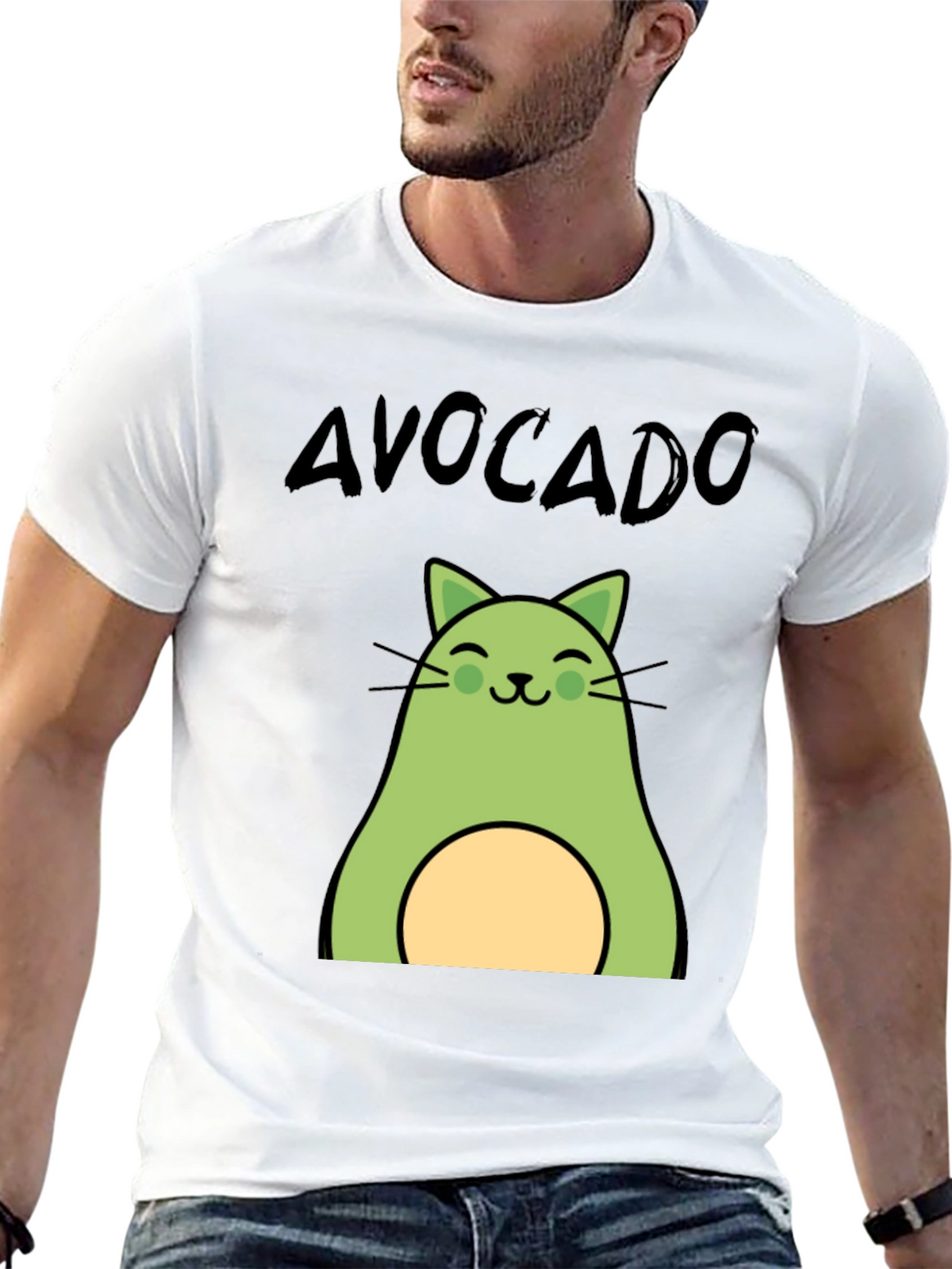 Avocado Cat Graphic Tee - Unisex Black T-Shirt