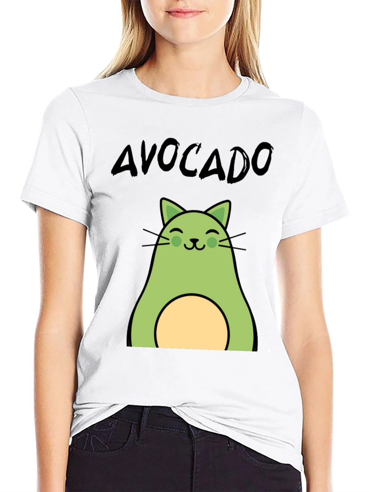 Avocado Cat Graphic Tee - Unisex Black T-Shirt