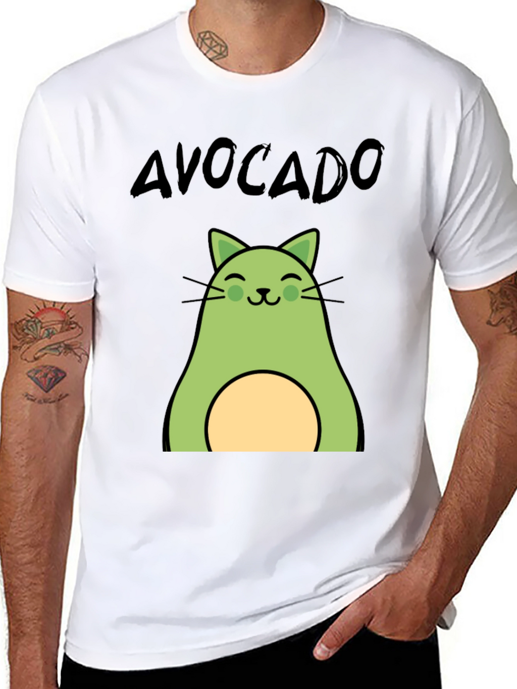 Avocado Cat Graphic Tee - Unisex Black T-Shirt