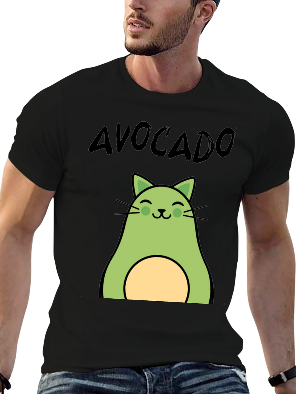 Avocado Cat Graphic Tee - Unisex Black T-Shirt