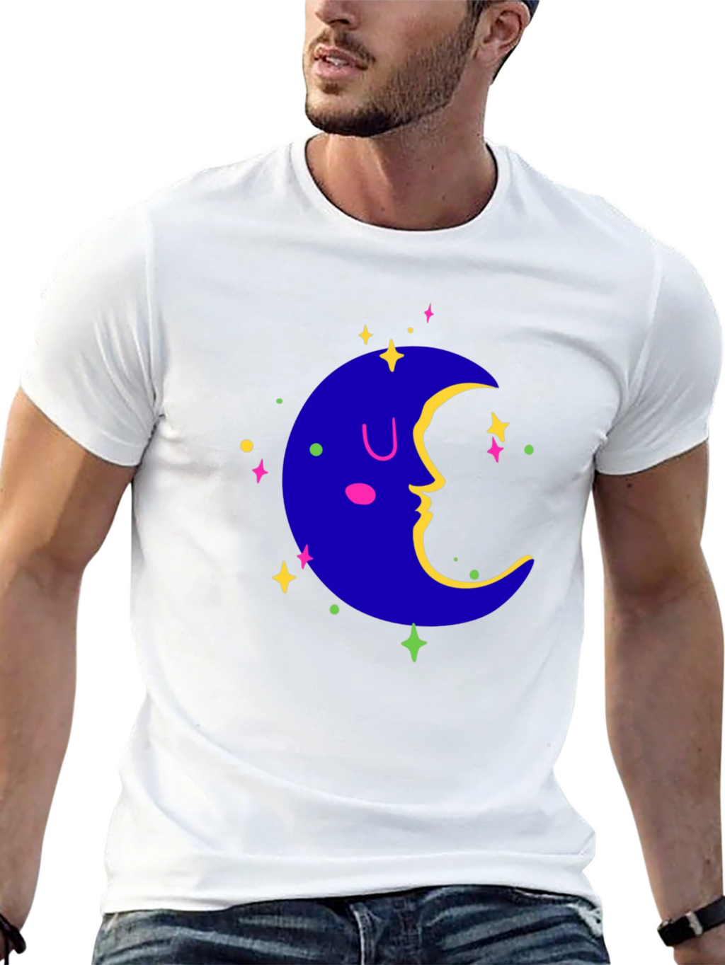 Dreamy Moon Graphic Tee - Black Casual T-Shirt