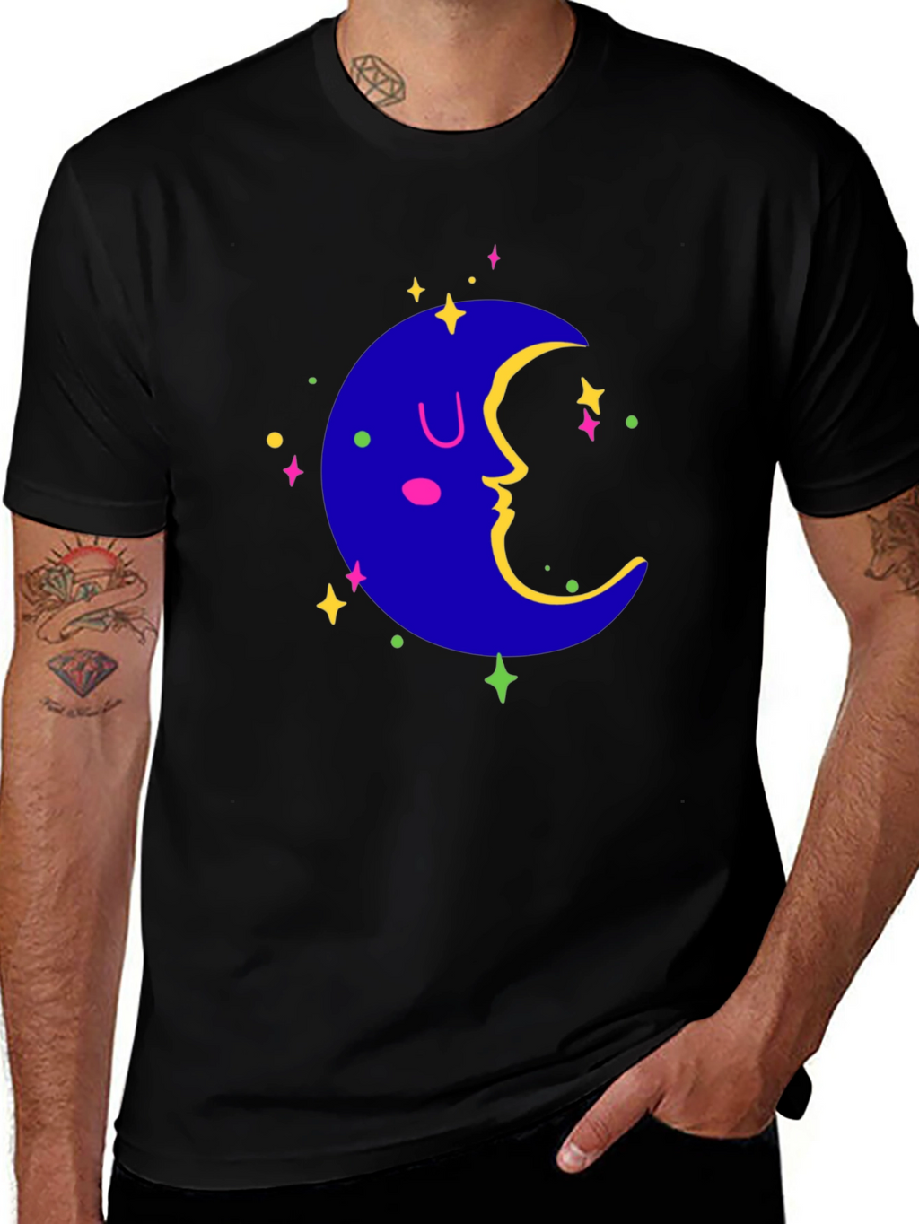 Dreamy Moon Graphic Tee - Black Casual T-Shirt