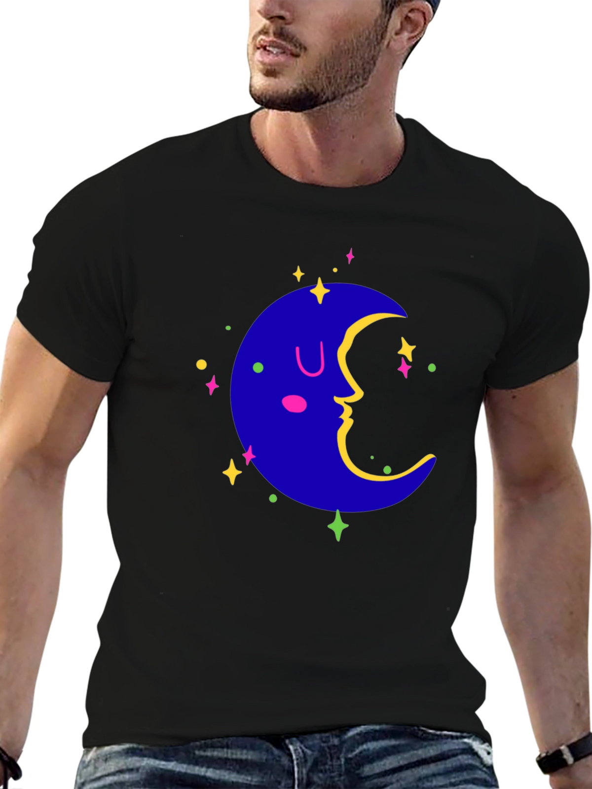 Dreamy Moon Graphic Tee - Black Casual T-Shirt