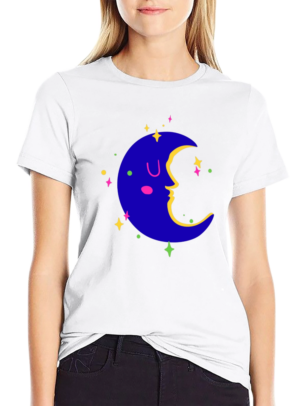 Dreamy Moon Graphic Tee - Black Casual T-Shirt