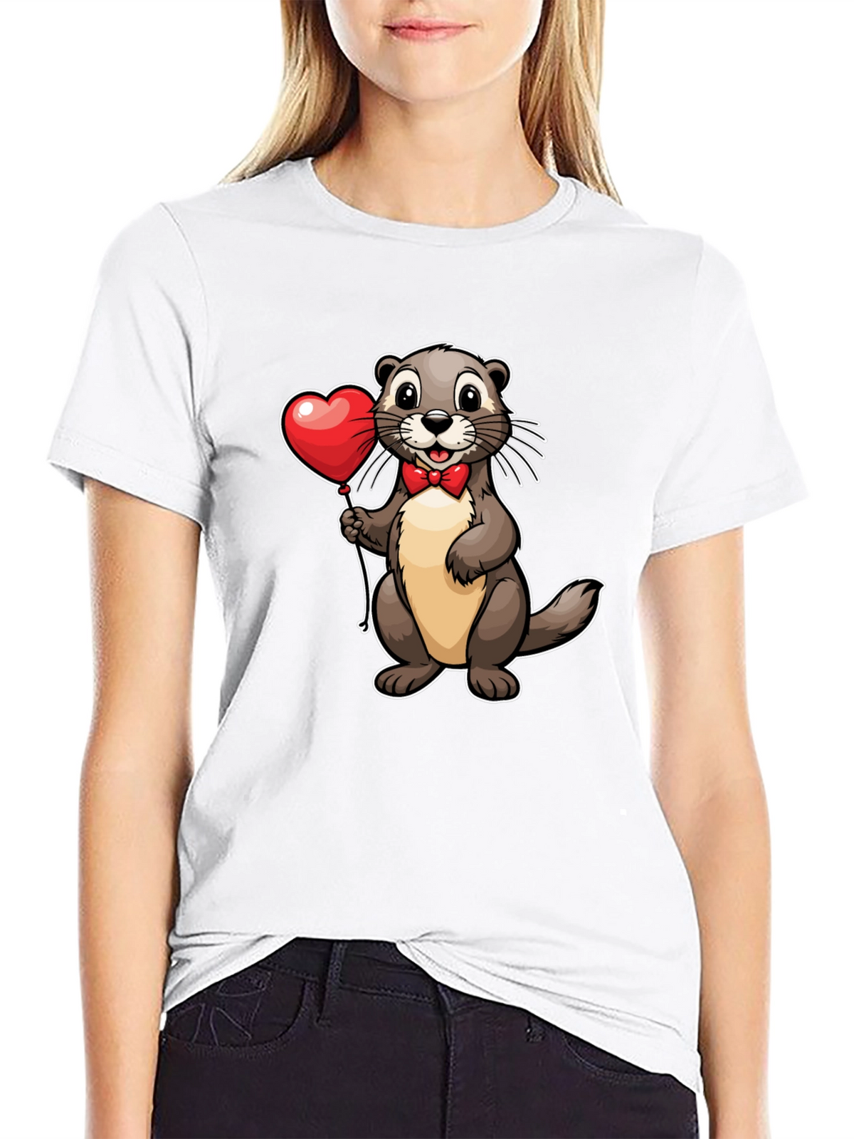 Otter with Heart Balloon T-Shirt - Valentines Day Tee