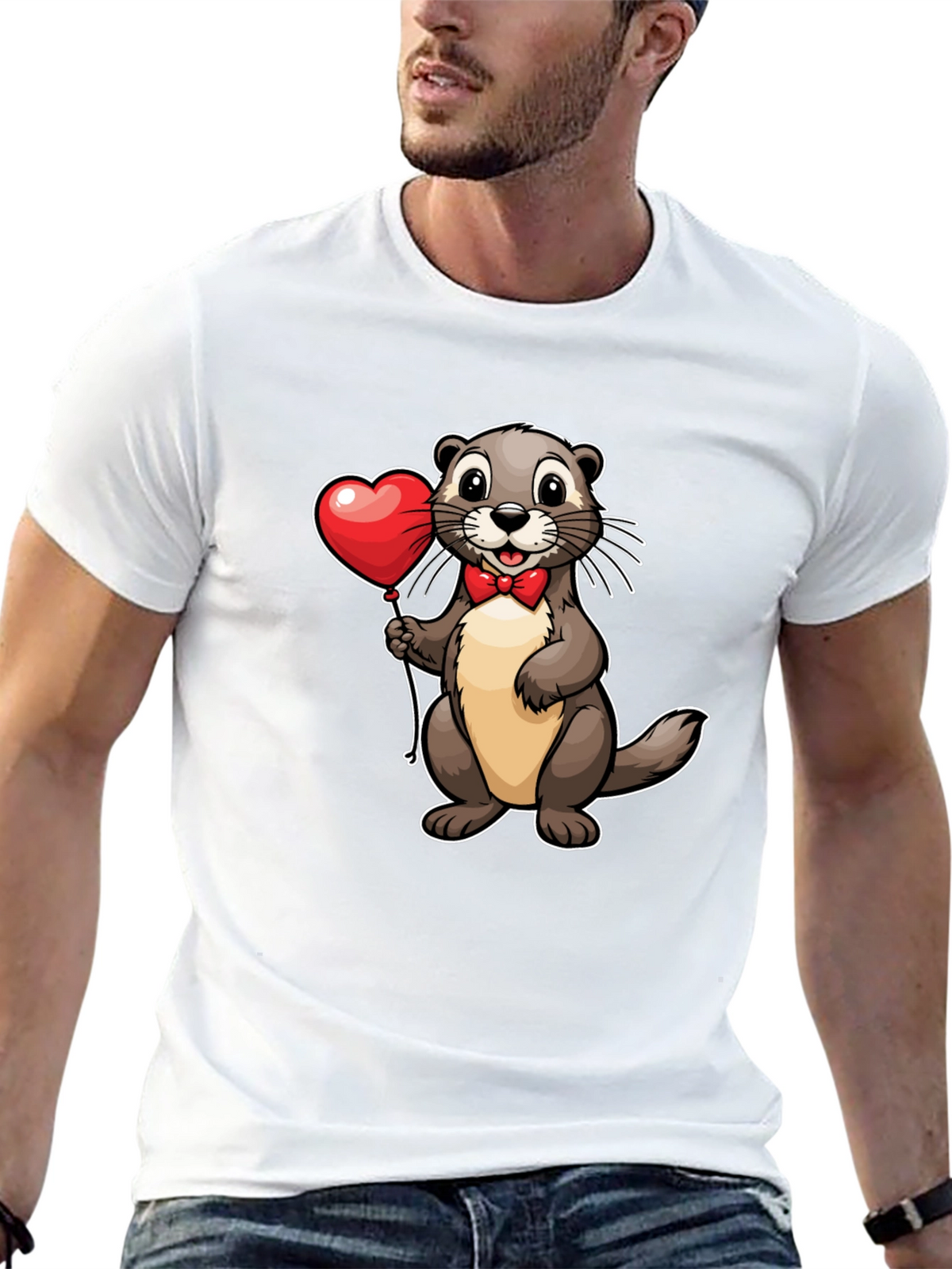 Otter with Heart Balloon T-Shirt - Valentines Day Tee