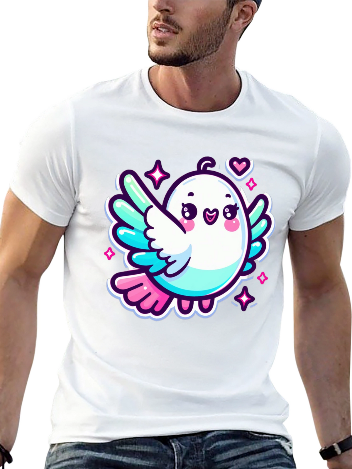 Cute Cartoon Bird Graphic Black T-Shirt