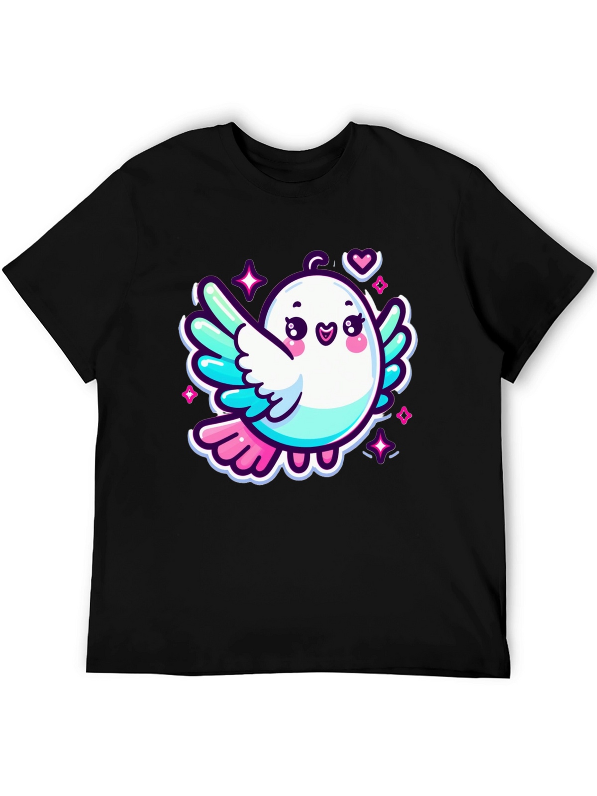 Cute Cartoon Bird Graphic Black T-Shirt