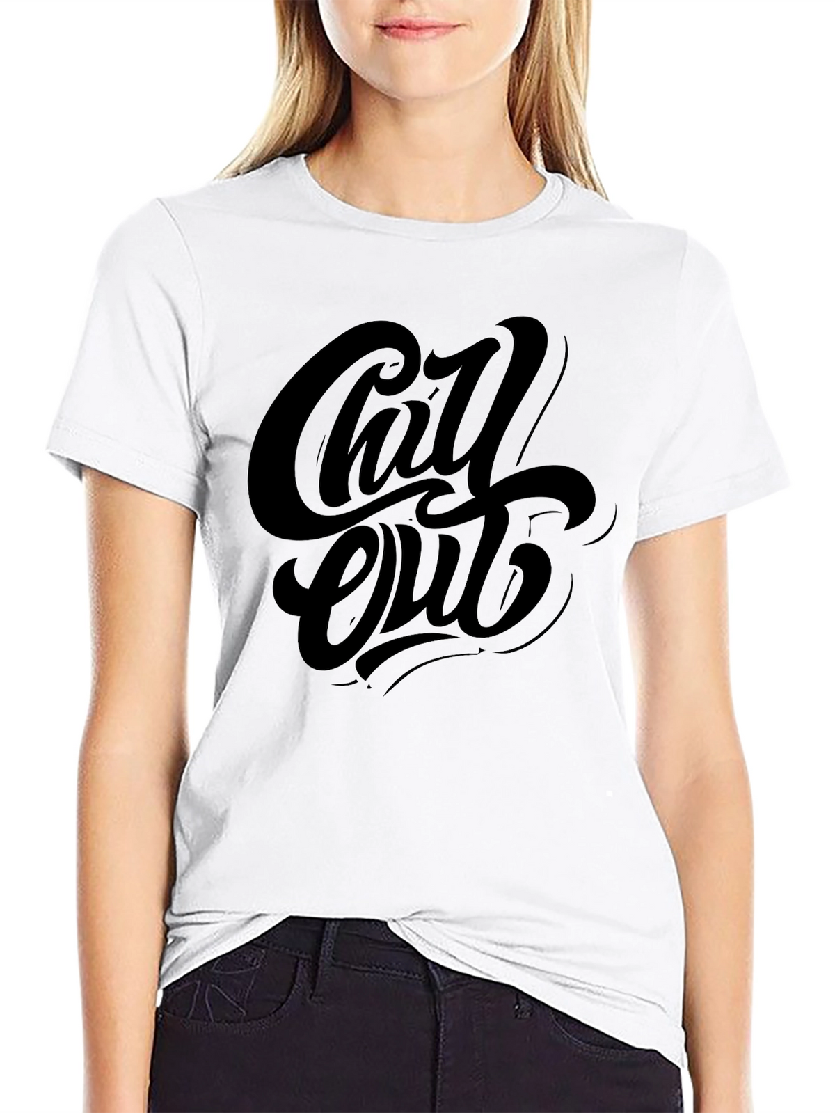 Chill Out Black Graphic Tee - Relaxed Style