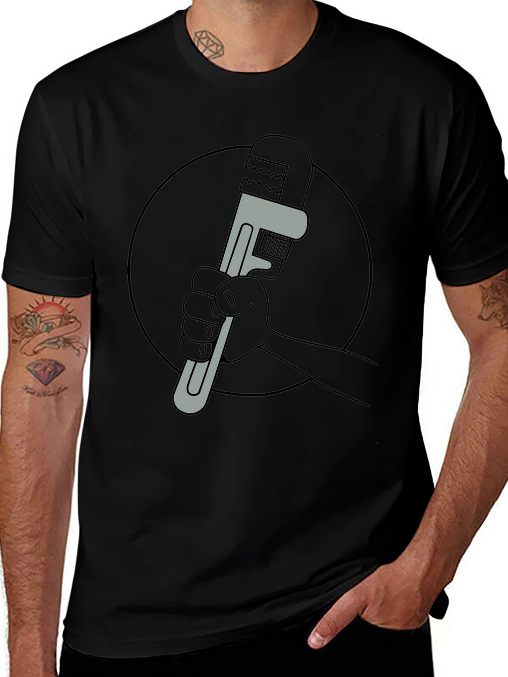 Cartoon Wrench Graphic Tee - Black