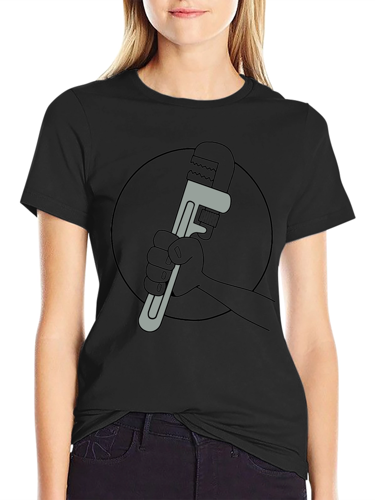 Cartoon Wrench Graphic Tee - Black