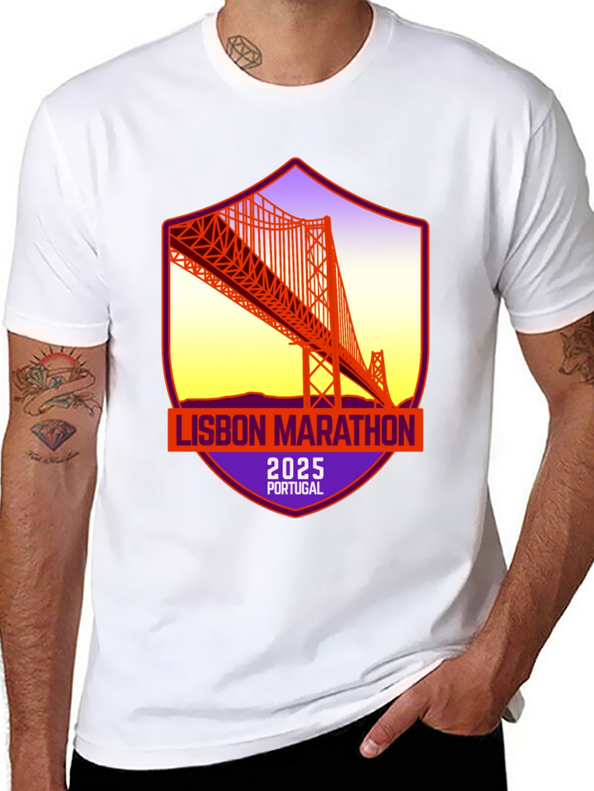 Lisbon Marathon 2025 T-Shirt: Portugal Bridge Design