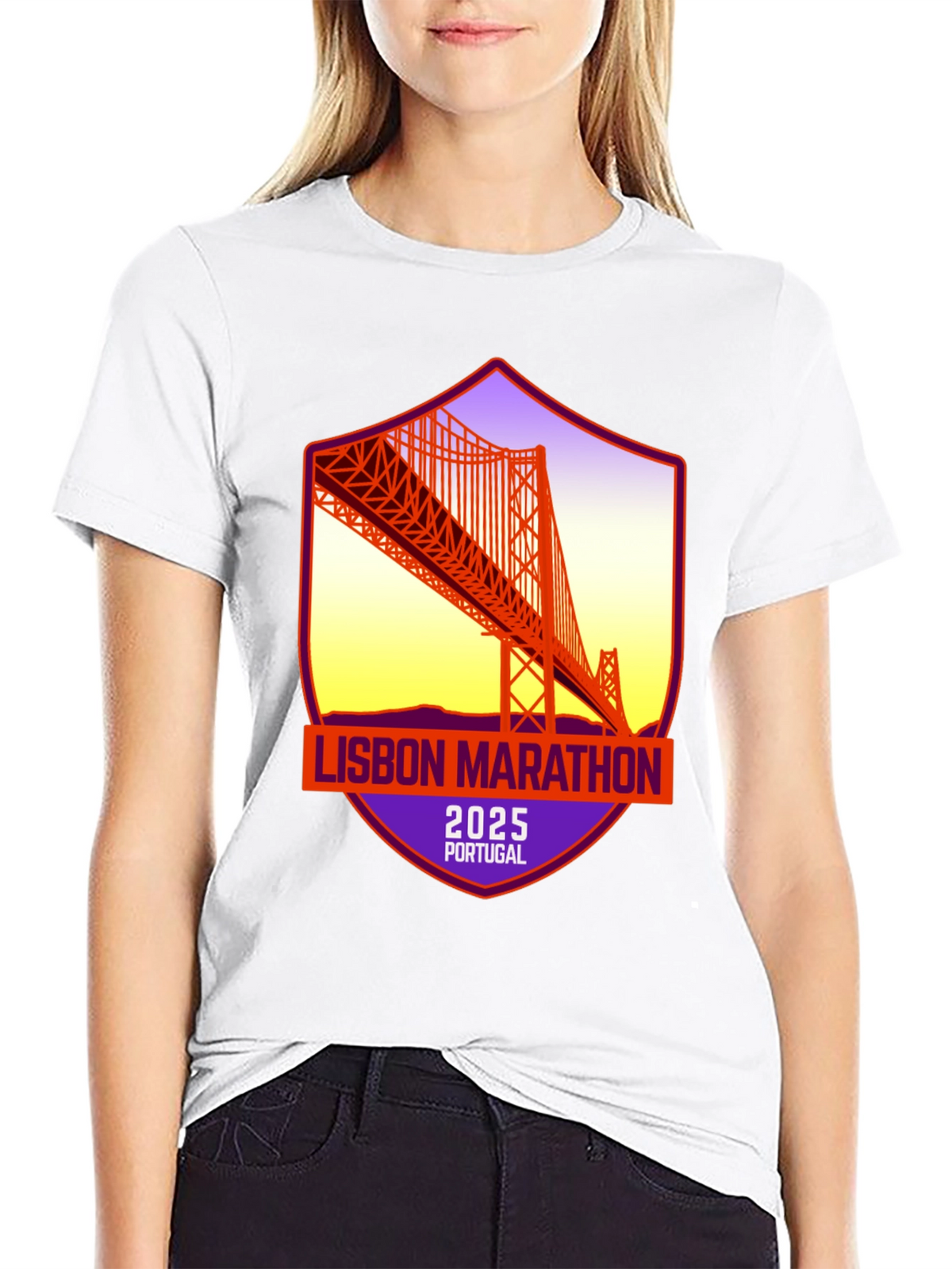 Lisbon Marathon 2025 T-Shirt: Portugal Bridge Design
