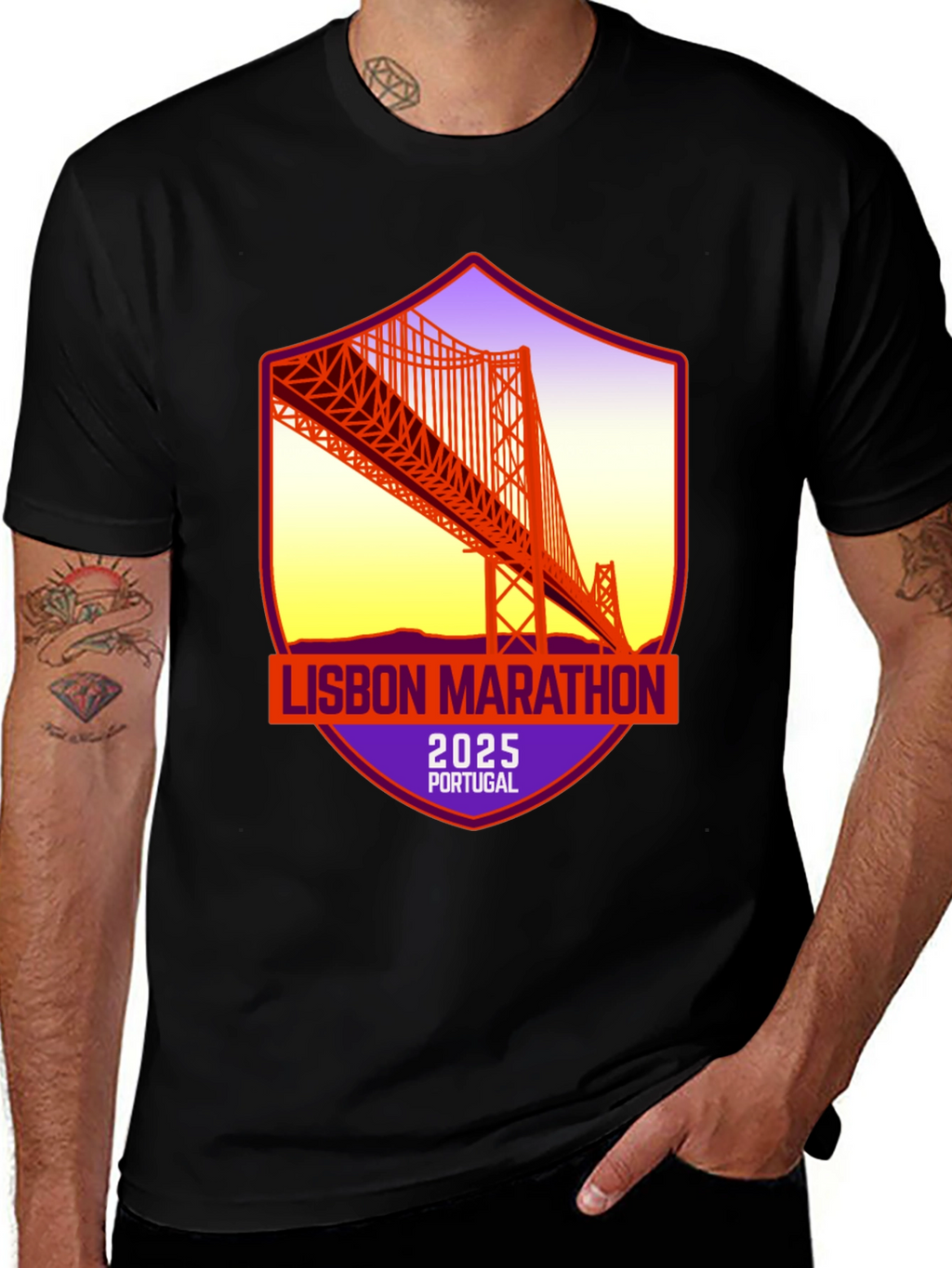 Lisbon Marathon 2025 T-Shirt: Portugal Bridge Design