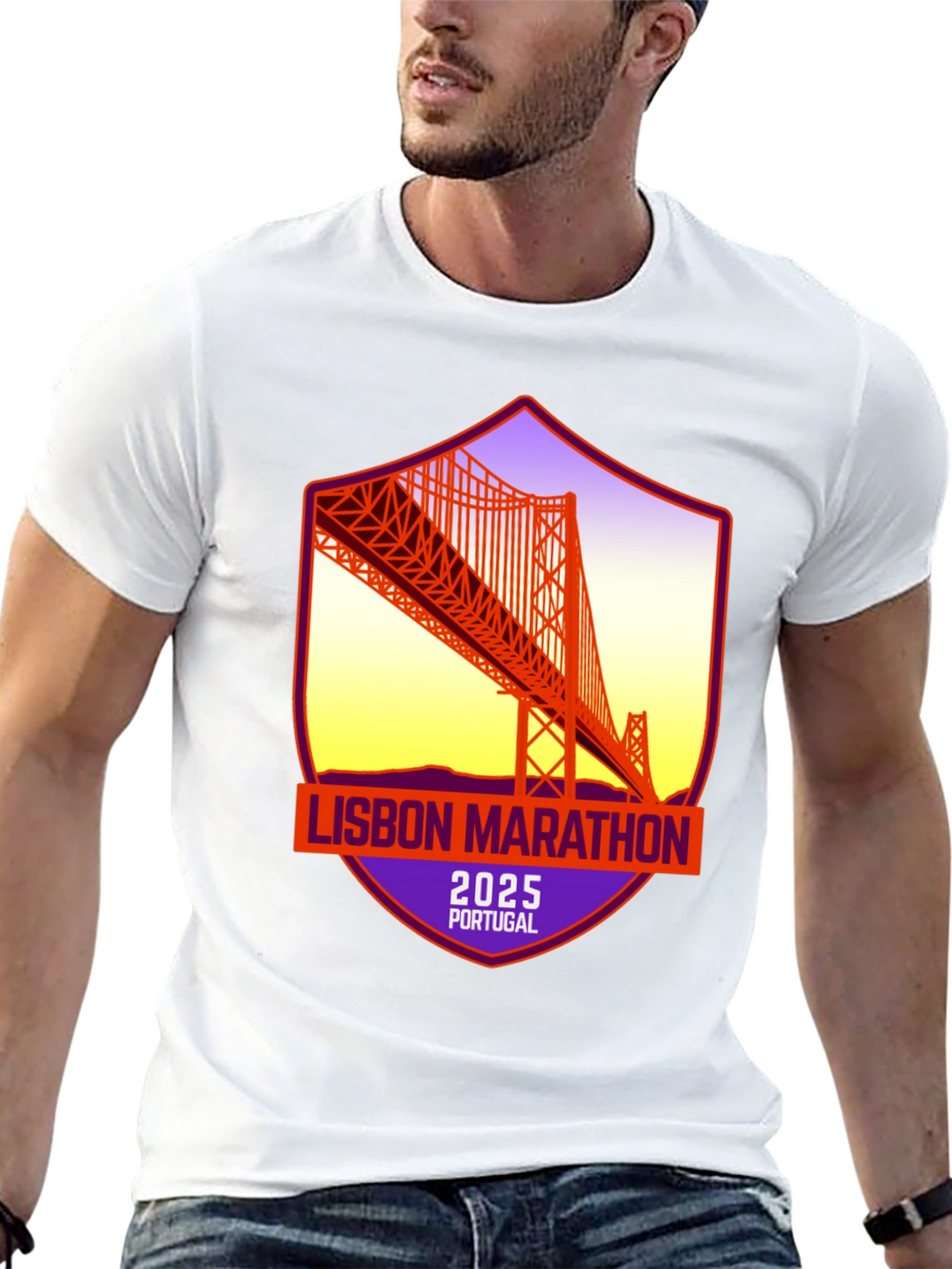 Lisbon Marathon 2025 T-Shirt: Portugal Bridge Design