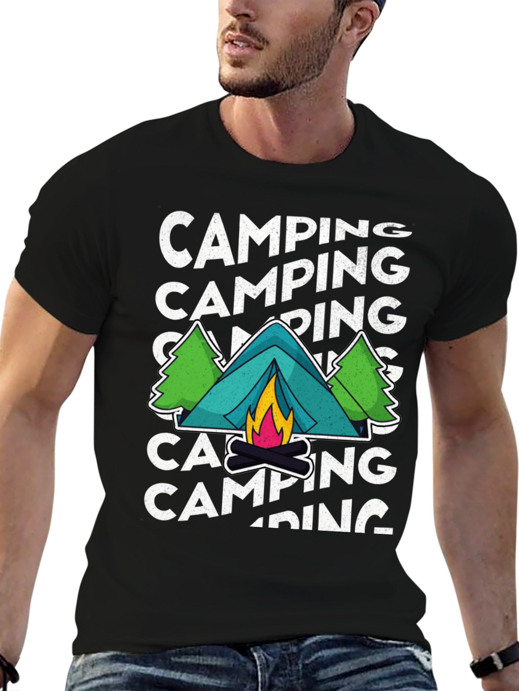 Camping Adventure Graphic Tee - Black
