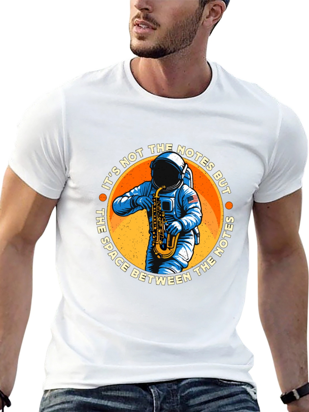 Astronaut Saxophone T-Shirt: Space Between the Notes