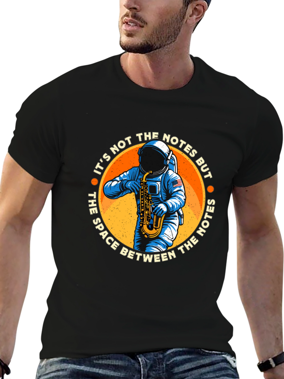 Astronaut Saxophone T-Shirt: Space Between the Notes