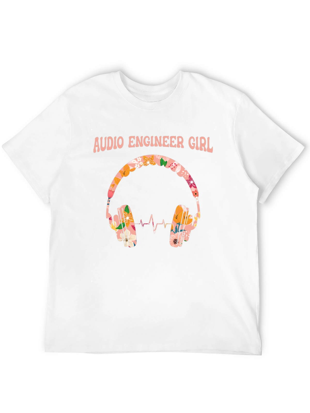 Audio Engineer Girl Floral Headphone Black T-Shirt