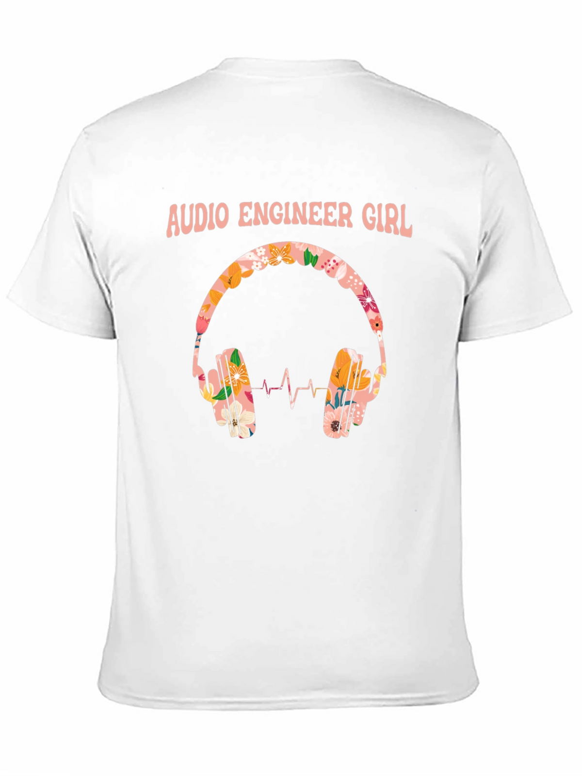 Audio Engineer Girl Floral Headphone Black T-Shirt