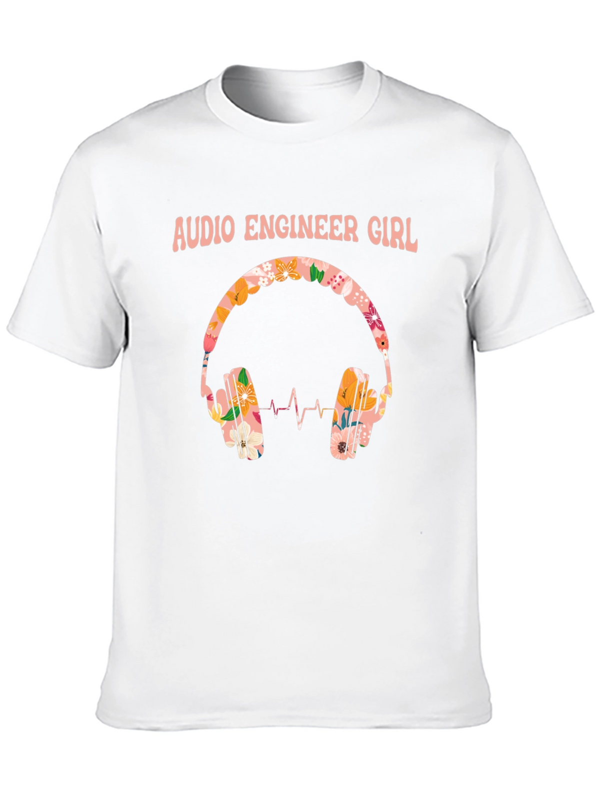 Audio Engineer Girl Floral Headphone Black T-Shirt