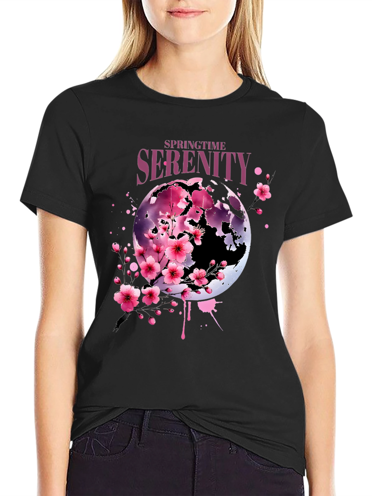 Springtime Serenity Graphic Tee - Black