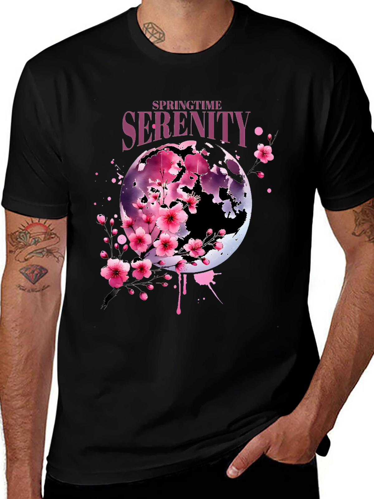 Springtime Serenity Graphic Tee - Black