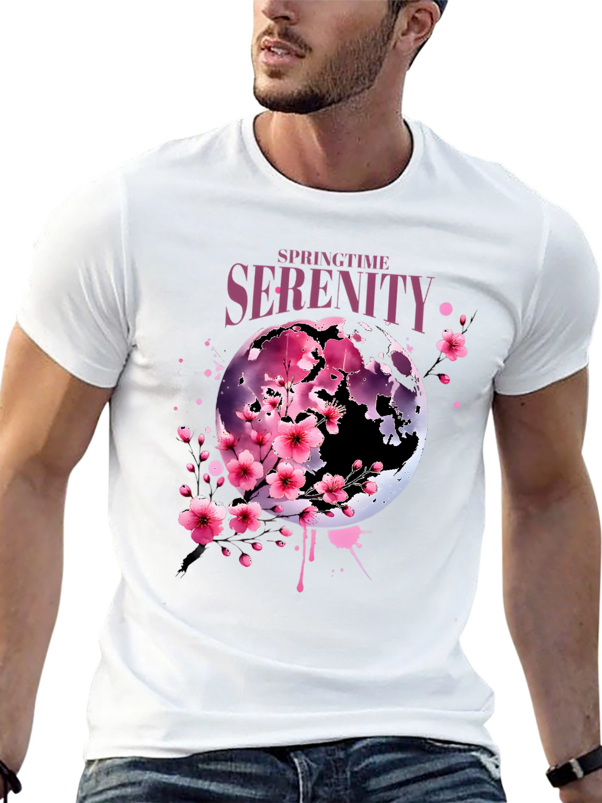 Springtime Serenity Graphic Tee - Black