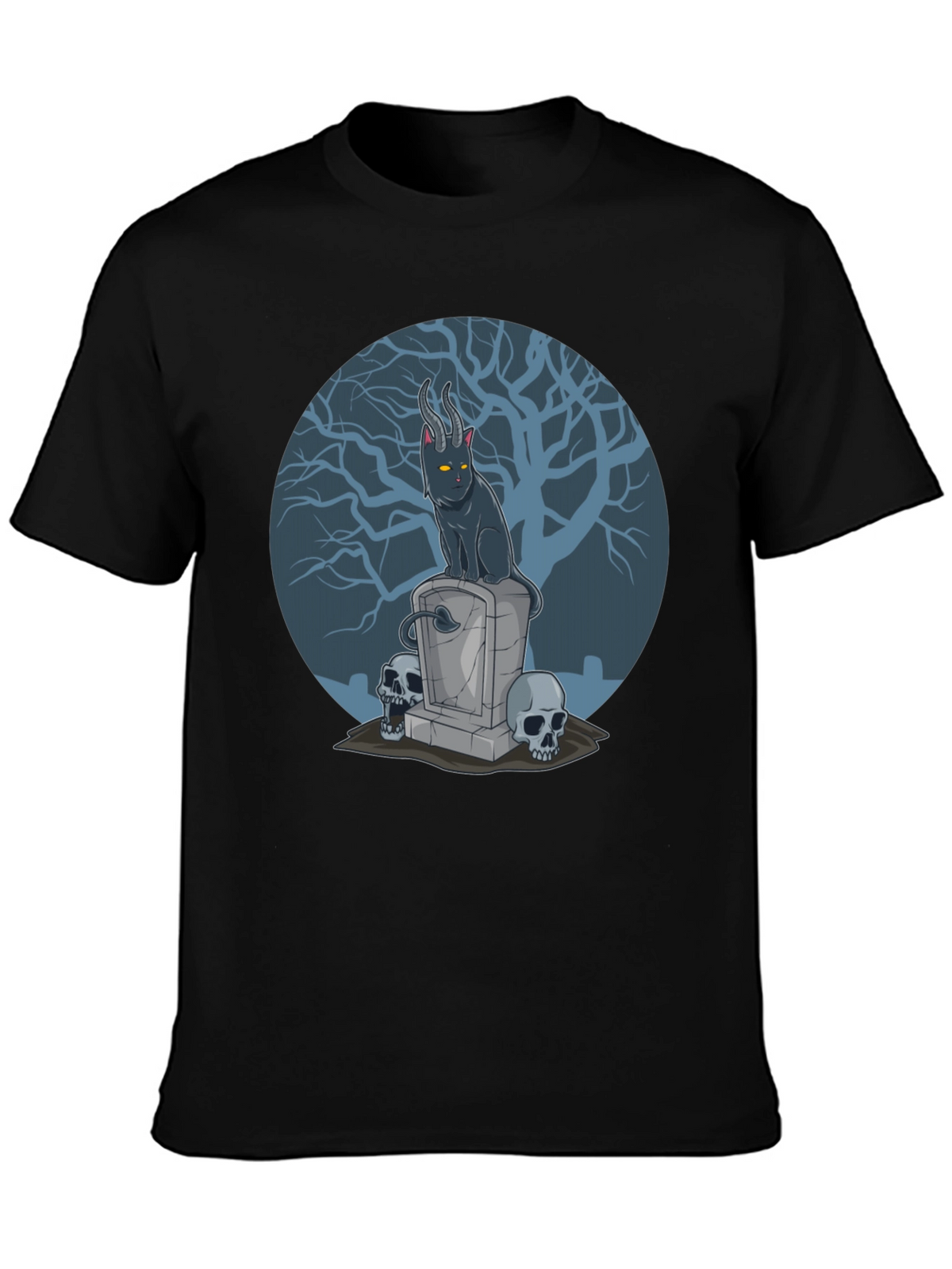 Gothic Devil Cat on Tombstone T-Shirt