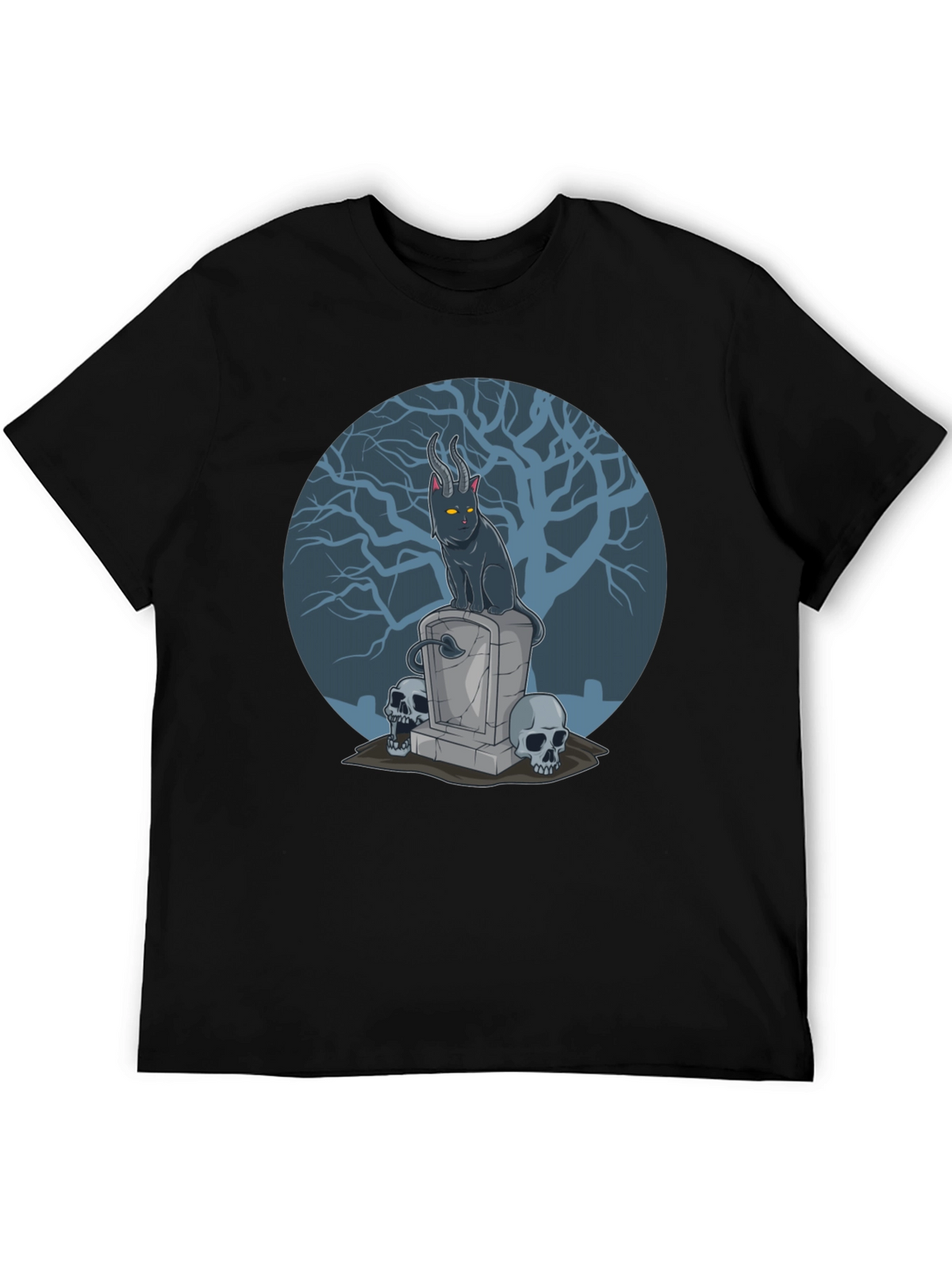 Gothic Devil Cat on Tombstone T-Shirt