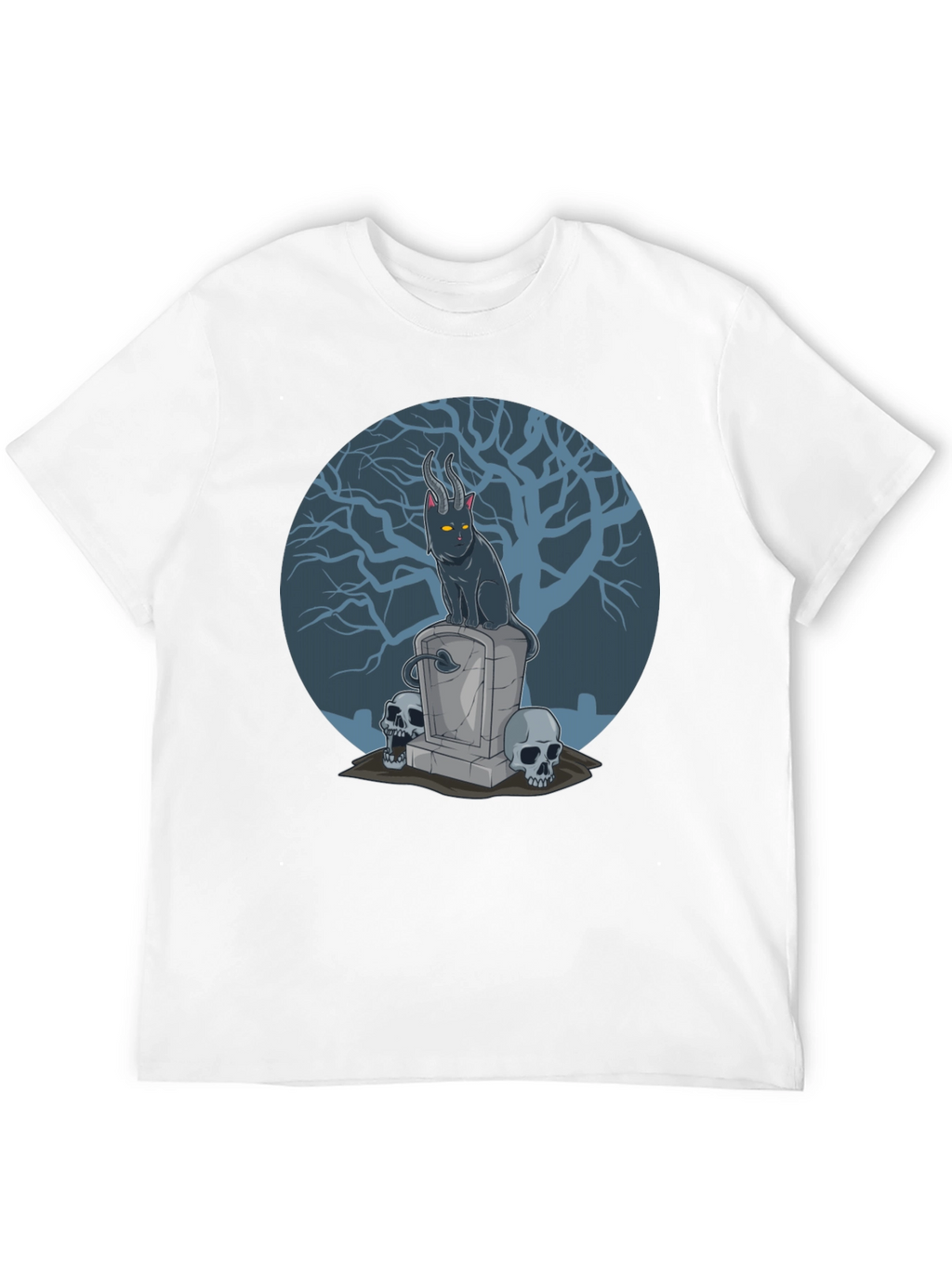 Gothic Devil Cat on Tombstone T-Shirt