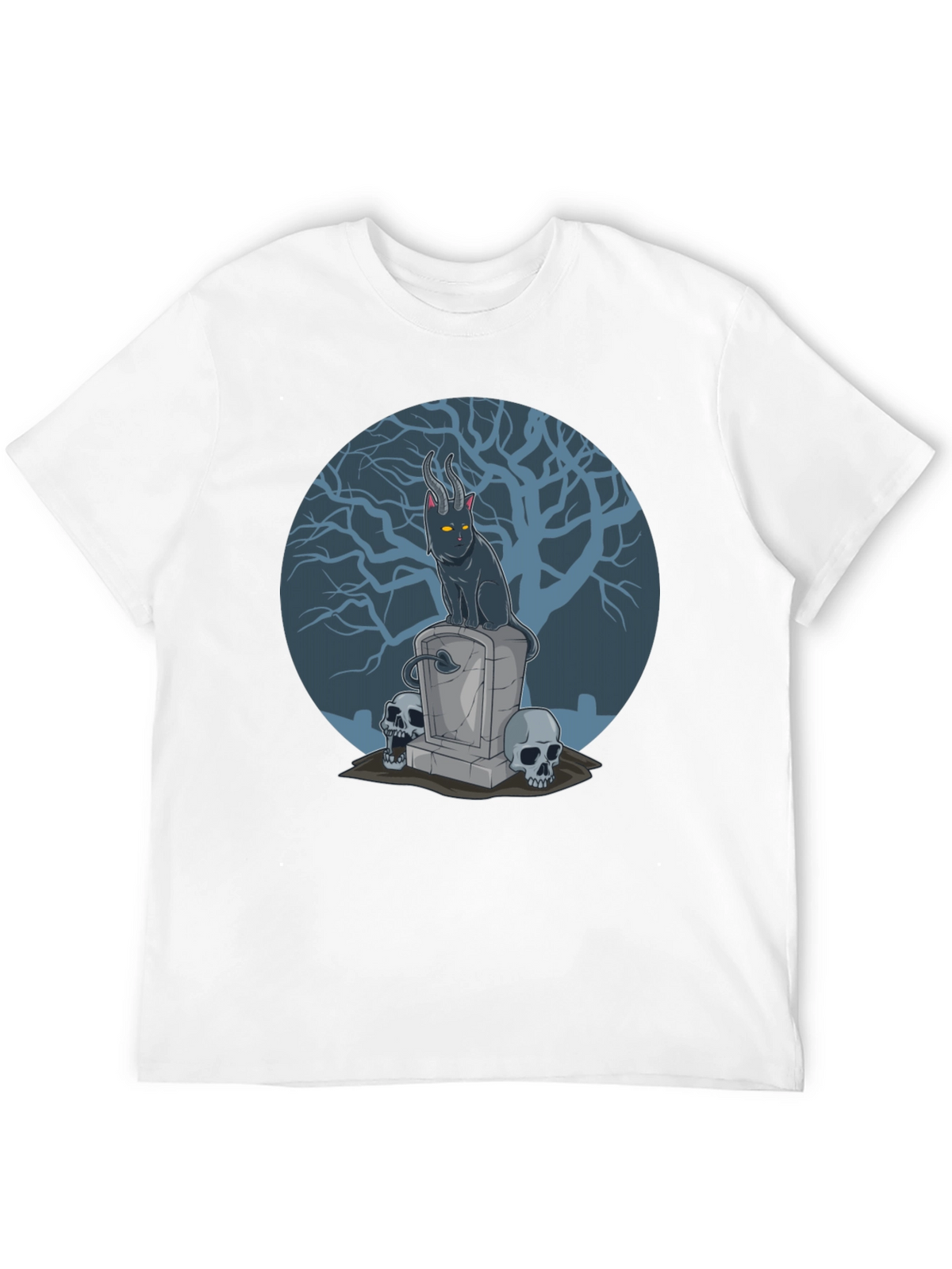 Gothic Devil Cat on Tombstone T-Shirt