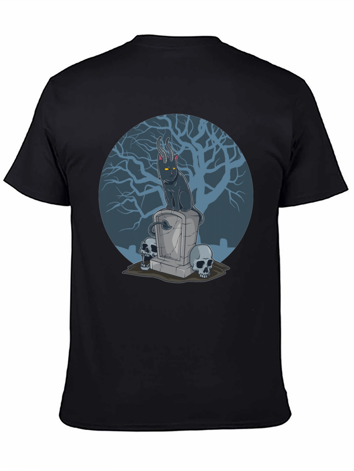 Gothic Devil Cat on Tombstone T-Shirt
