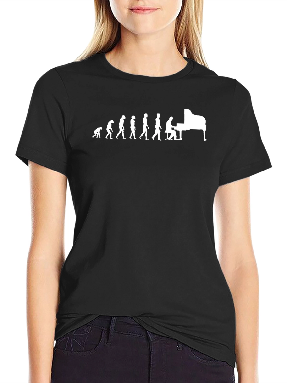 Evolution of Piano Player Black Graphic Tee