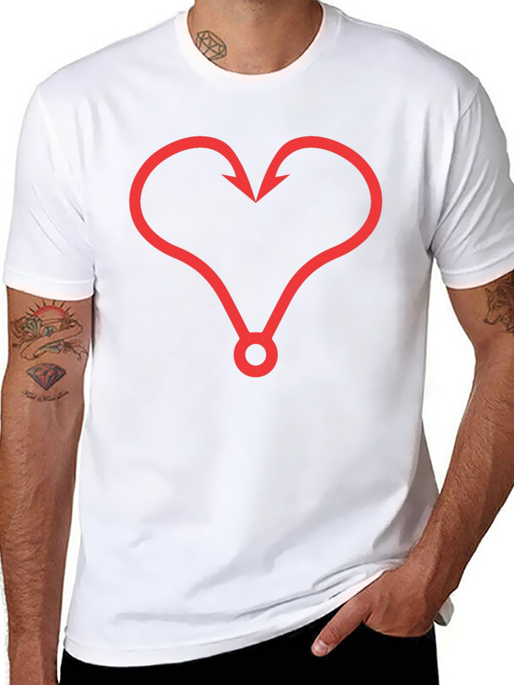 Fishing Hook Heart Graphic Tee - Black