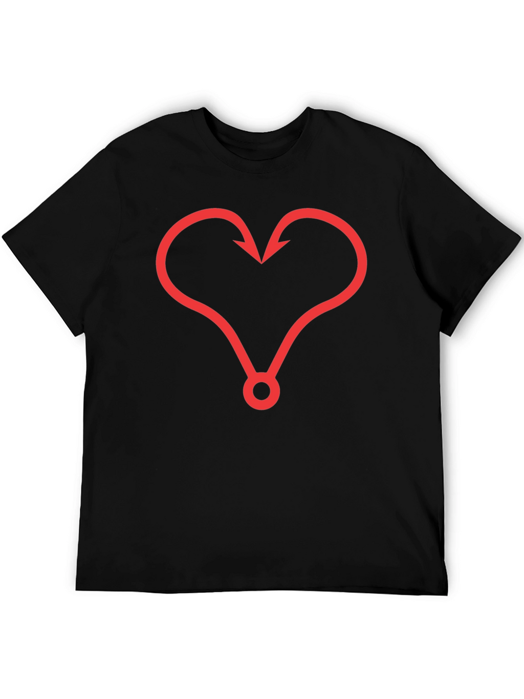 Fishing Hook Heart Graphic Tee - Black