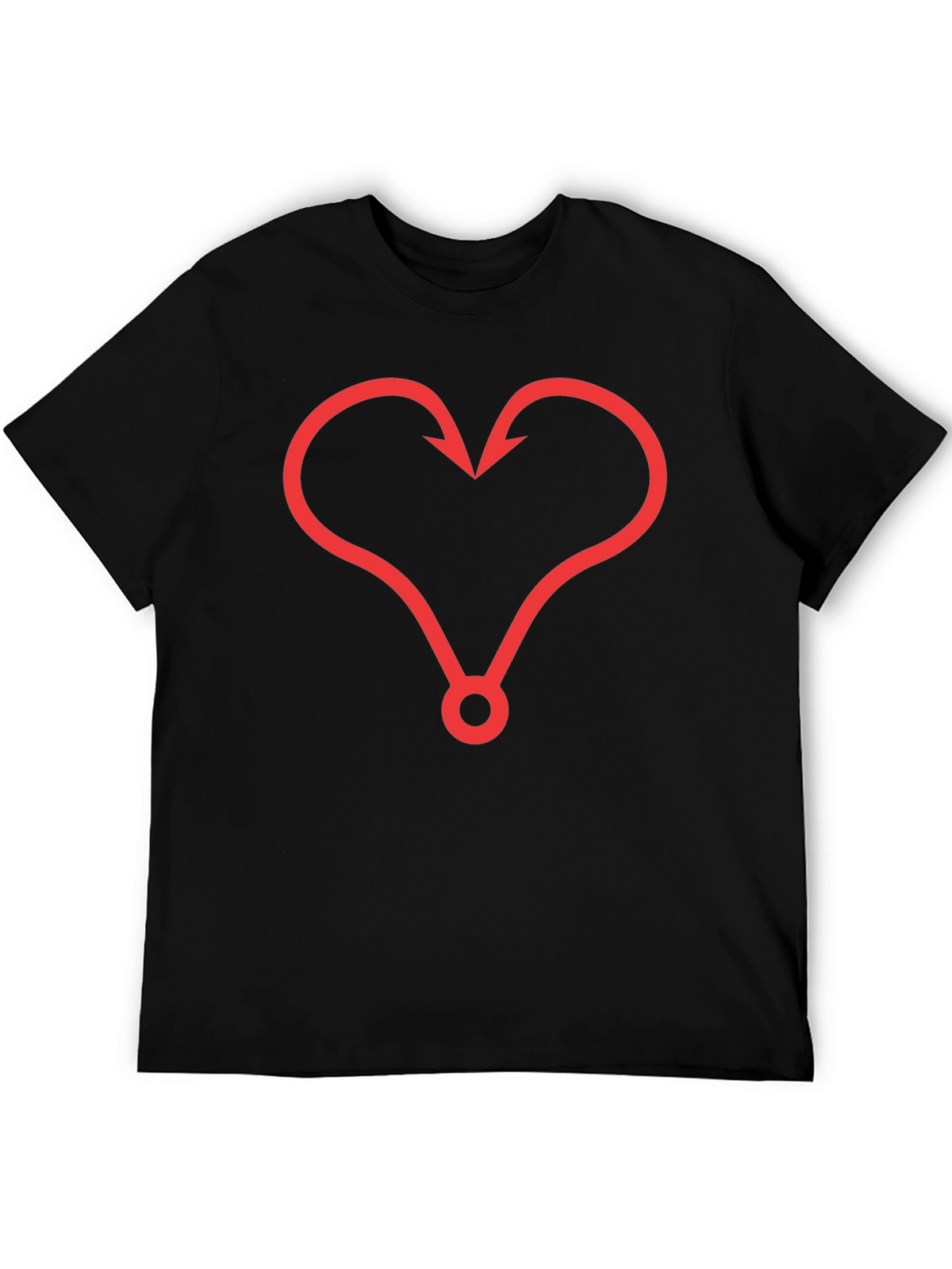 Fishing Hook Heart Graphic Tee - Black