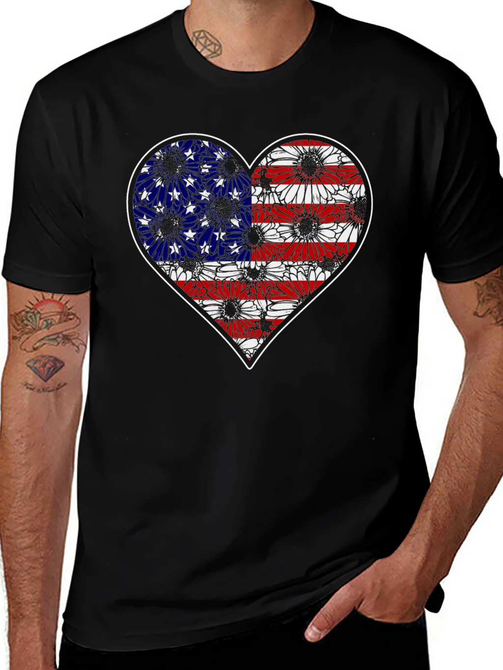 American Flag Heart Sunflower T-Shirt